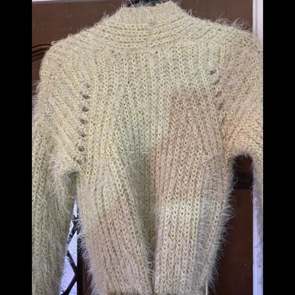- NWOT ANTHROPOLOGIE neon yellow eyelash long sweater with tie - Picture 4 of 7